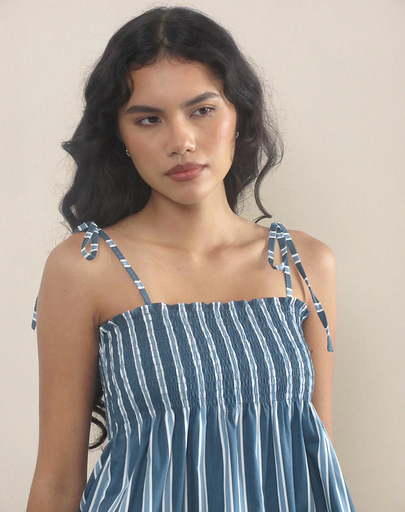 Zerah Top in Poplin Formal Stripe Navy - Image 3