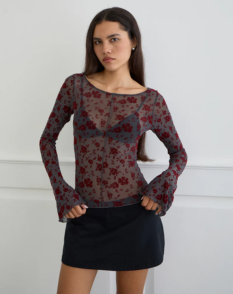 Zerlin Top in Garden Floral Blue Grey - Image 4