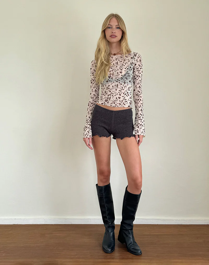 Zerlin Unlined Top in Brown Stem Flower Flock - Image 3