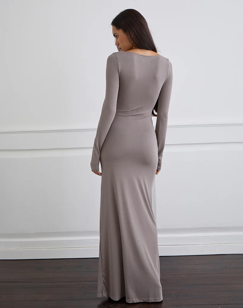 Zeya Maxi Dress in Cupro Taupe Grey - Image 4