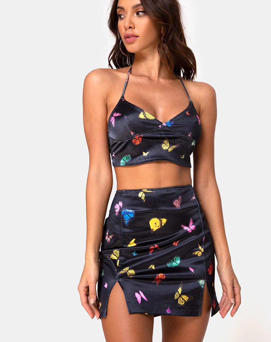 Zida Skirt in Satin Stretch Black Butterfly - Image 3