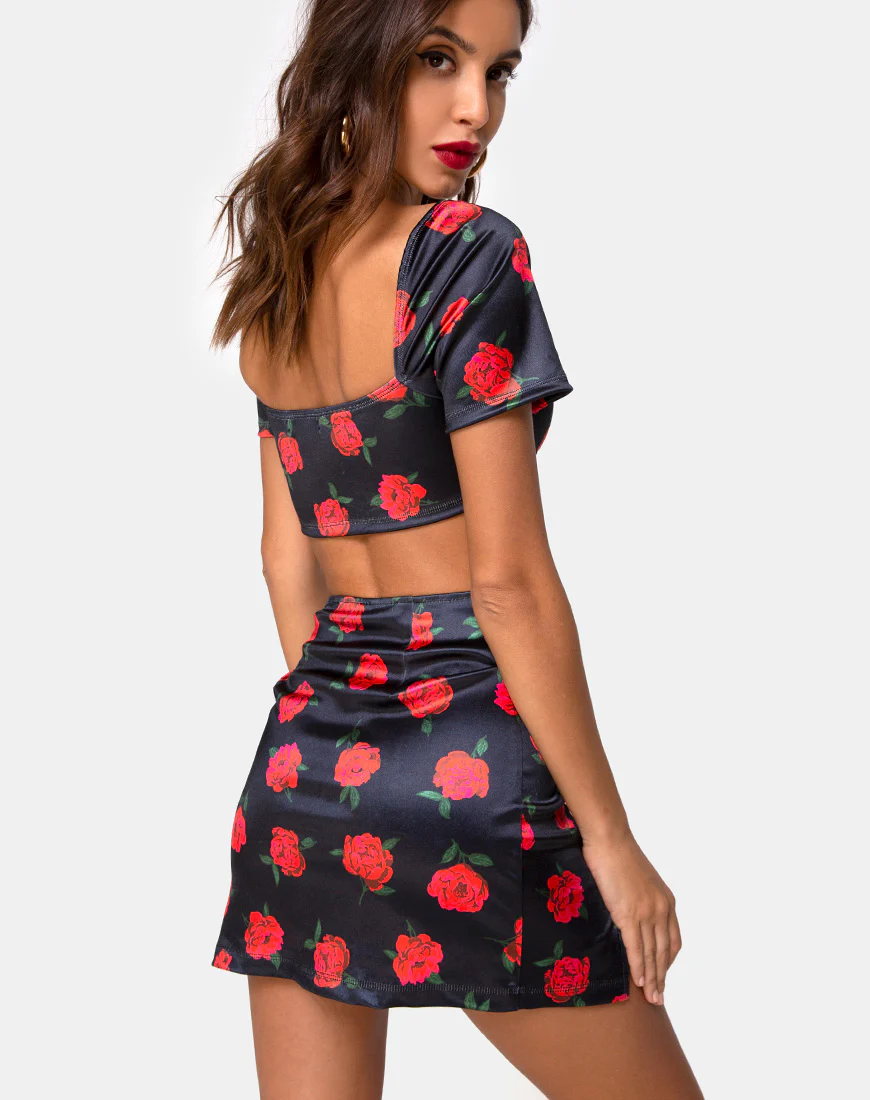 Zida Mini Skirt in Satin Stretch Last Rose Black - Image 2