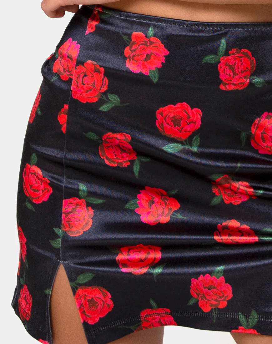 Zida Mini Skirt in Satin Stretch Last Rose Black - Image 5