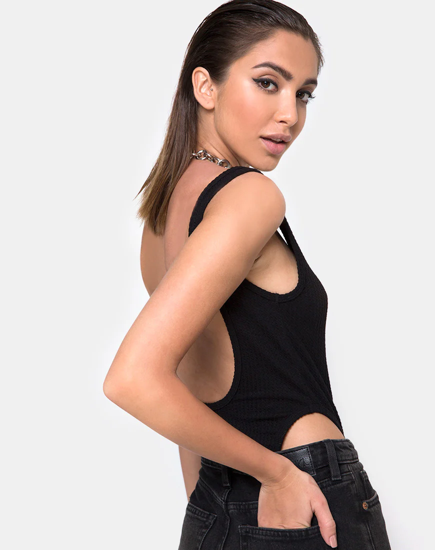 Ziga Cutout Bodice in Rib Black - Image 2