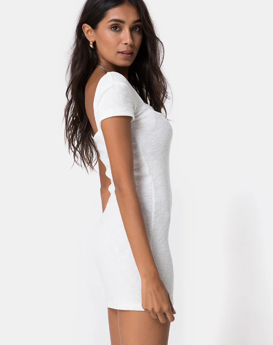 Zilena Bodycon Dress in Rib Ivory - Image 3