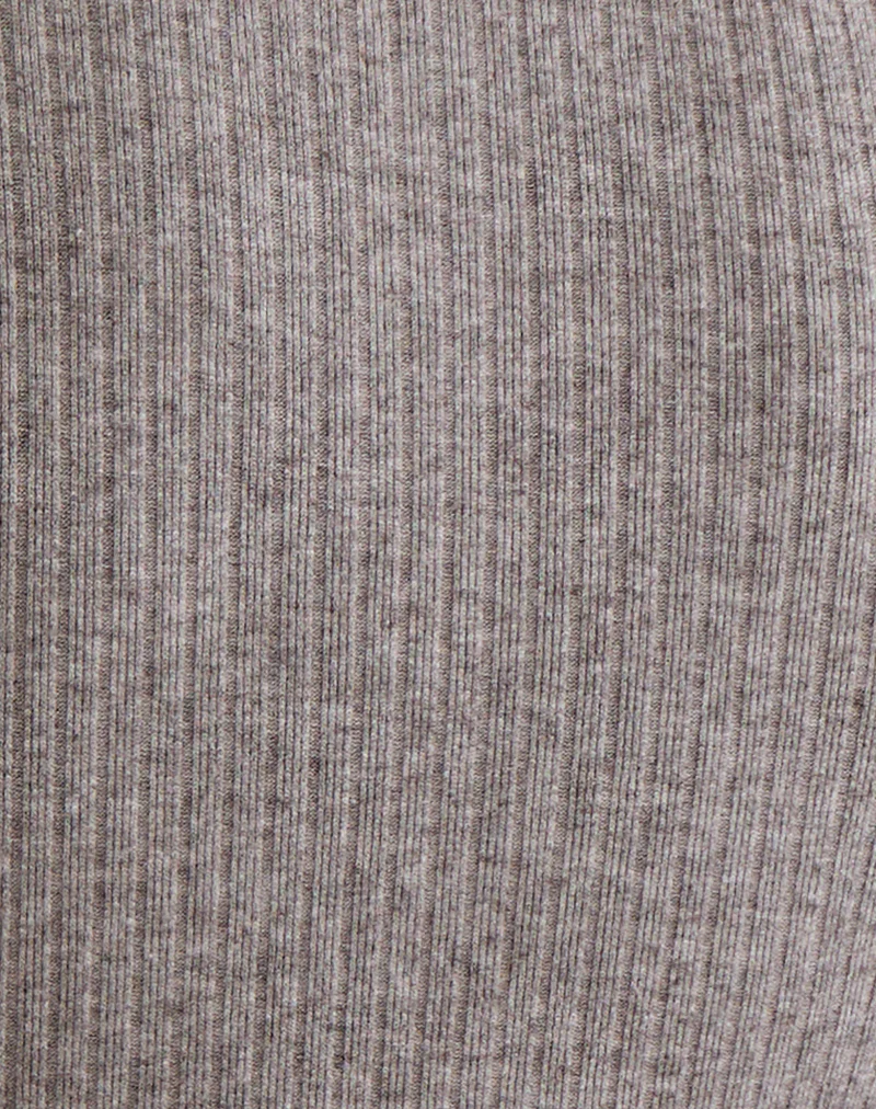 Zinta Long Sleeve Button Up Top in Ribbed Knit Grey - Image 6