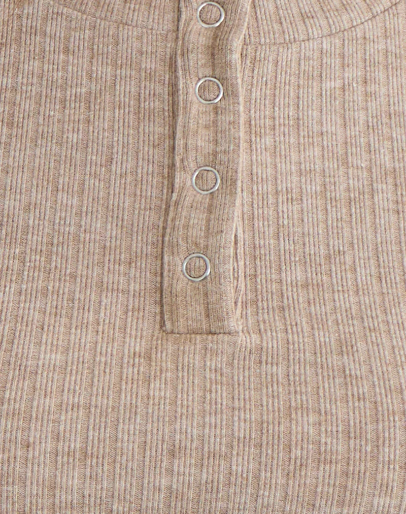 Zinta Long Sleeve Button Up Top in Rib Knit Oat - Image 6