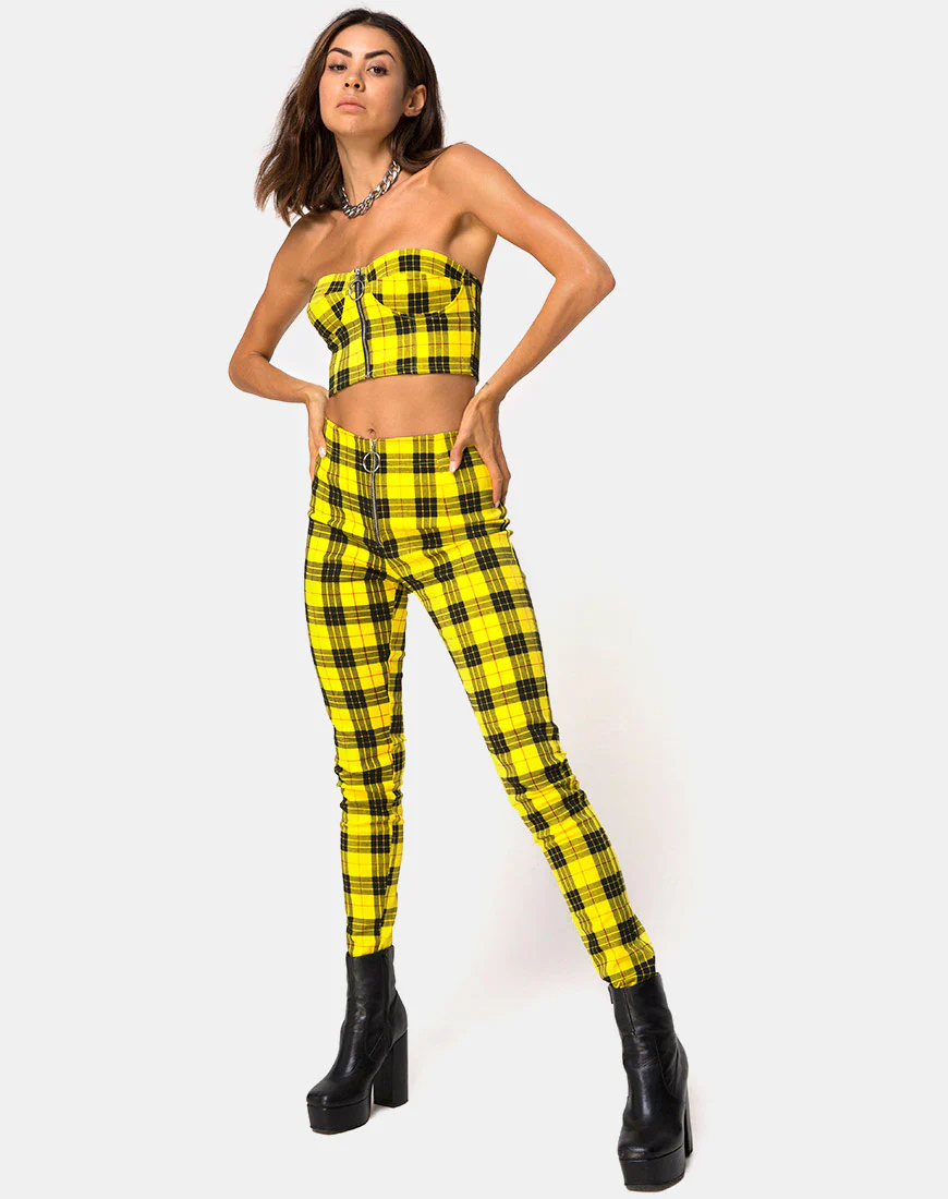 Zipshi Crop Top in Winter Plaid Yellow - Image 4