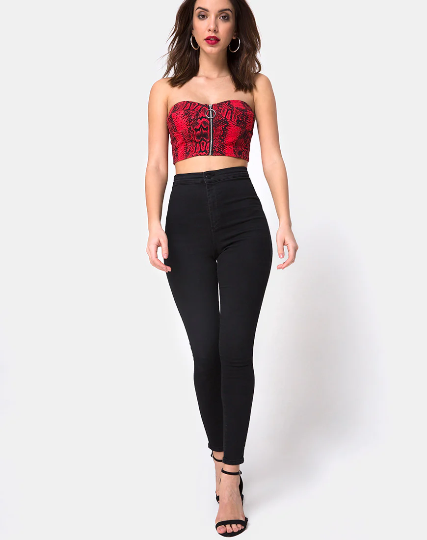 Zipshi Crop Top in Snake Red - Image 3