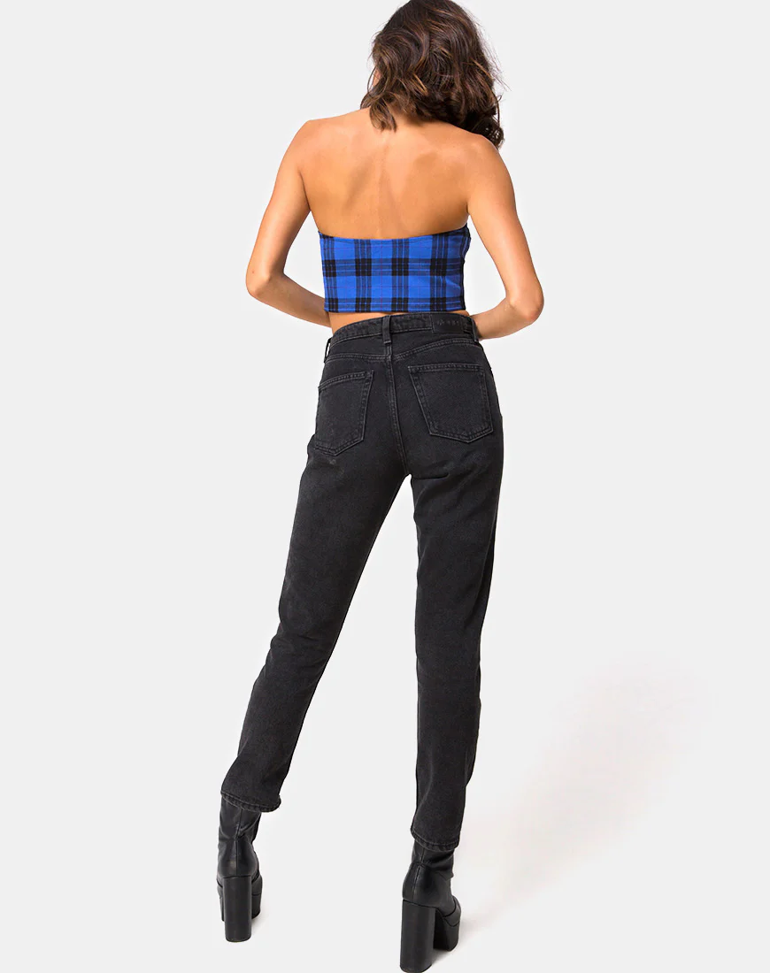 Zipshi Cropped Top in Tartan Blue - Image 4