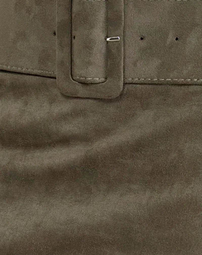 Zita Belted Mini Skirt in Faux Suede Brown - Image 6