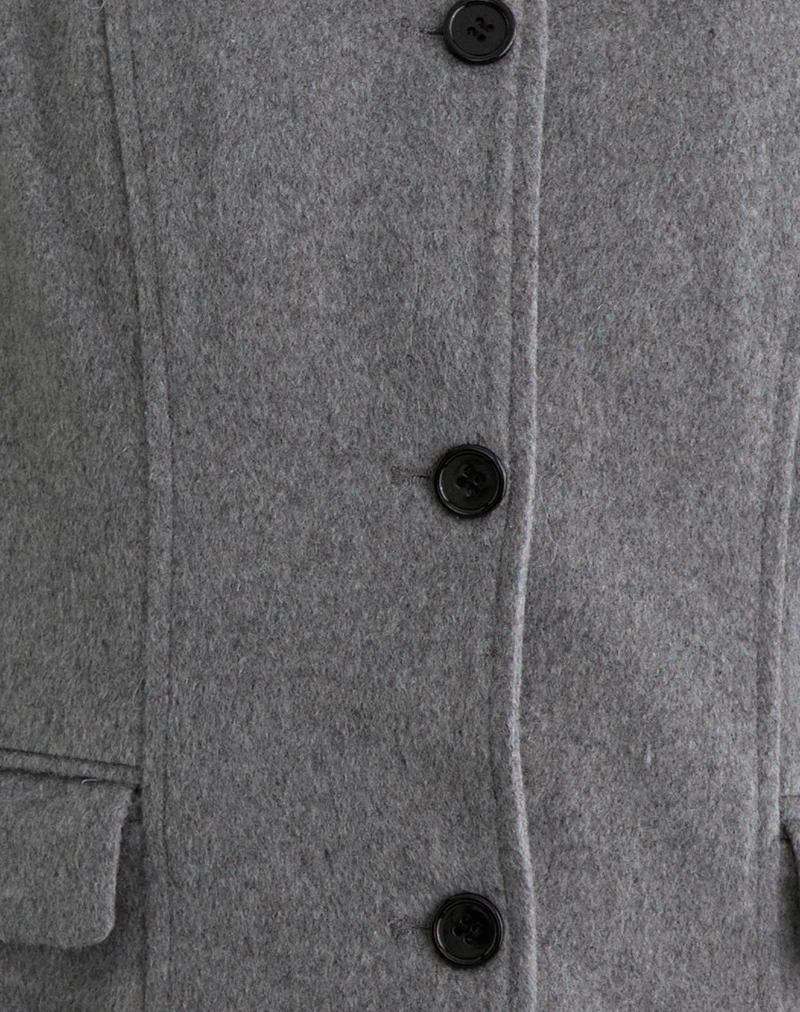 Ziya Collared Button Up Jacket in Wool Grey - Image 6