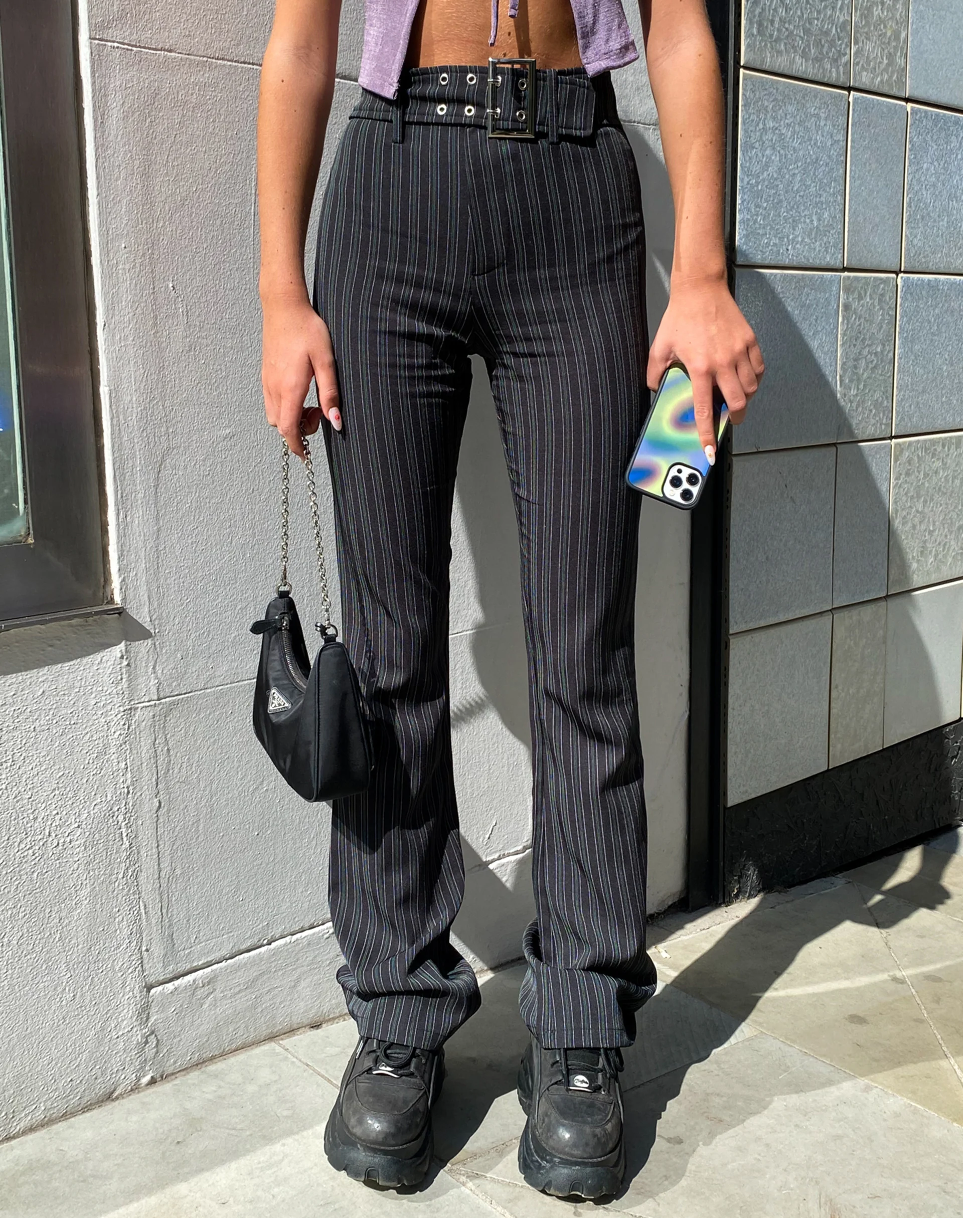 Zocha Flare Trouser in Irregular Stripe Black