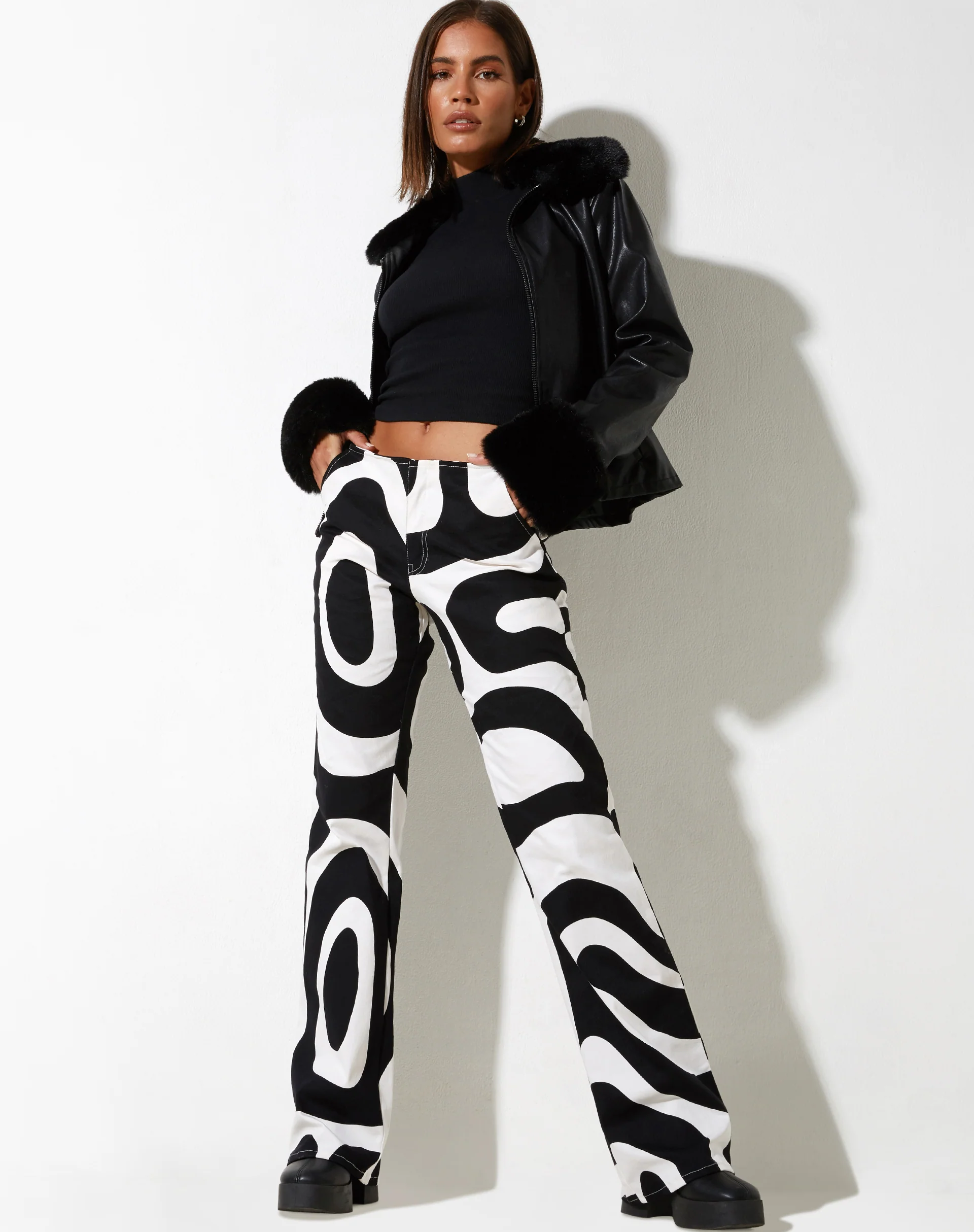 Zoetry Trouser in Optic Swirl Black and White - Image 3