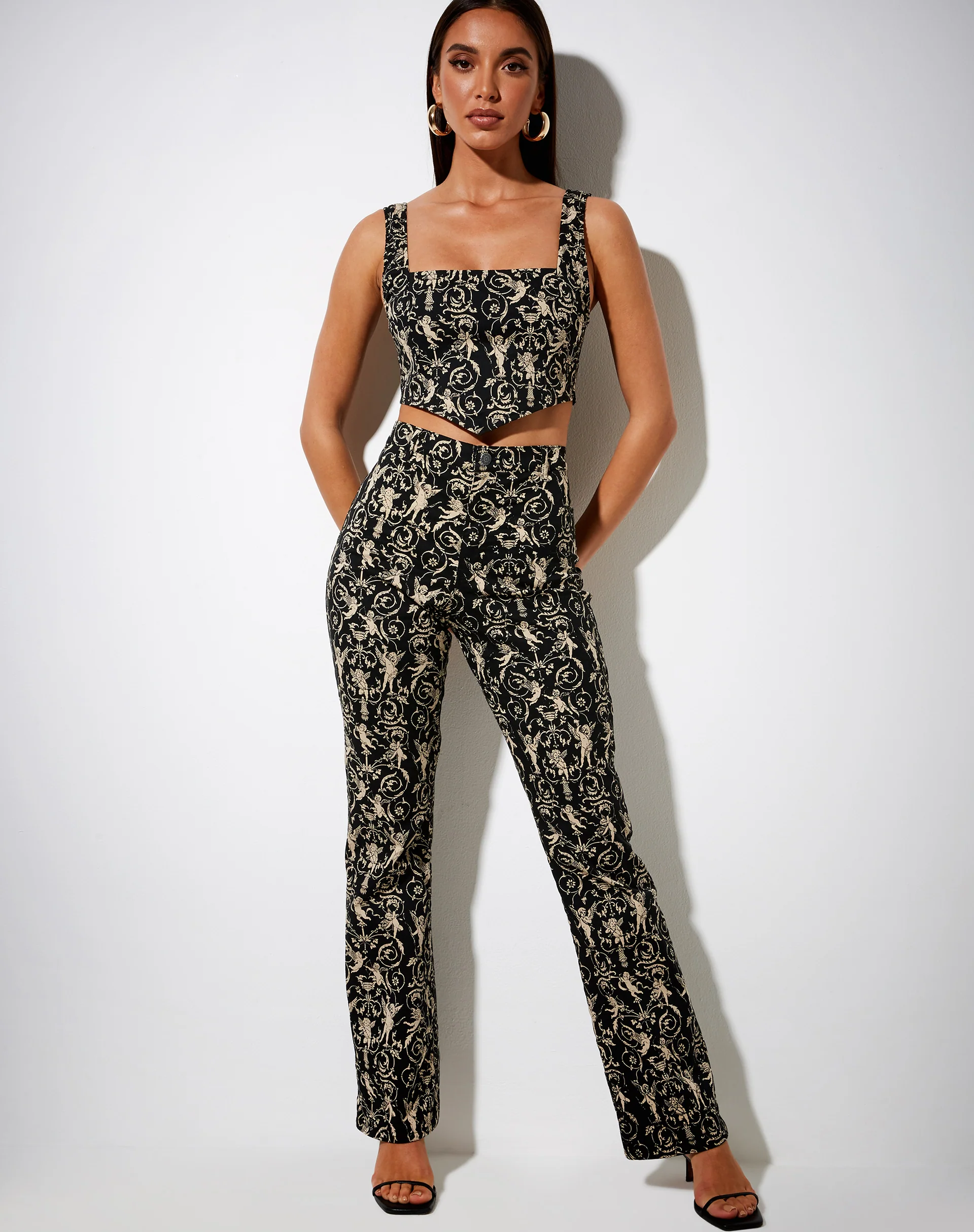Zoven Flare Trouser in Baroque Cherub Black and Gold - Image 3