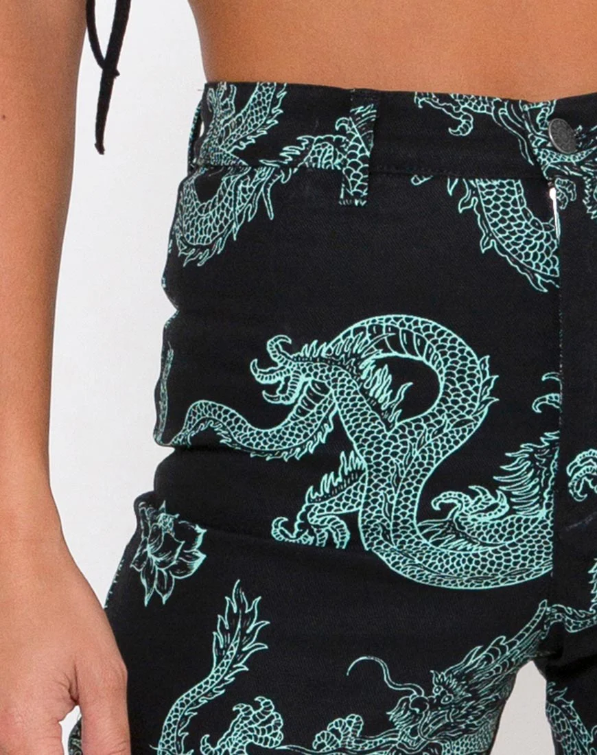 Zoven Trouser in Dragon Flower Black and Mint - Image 5