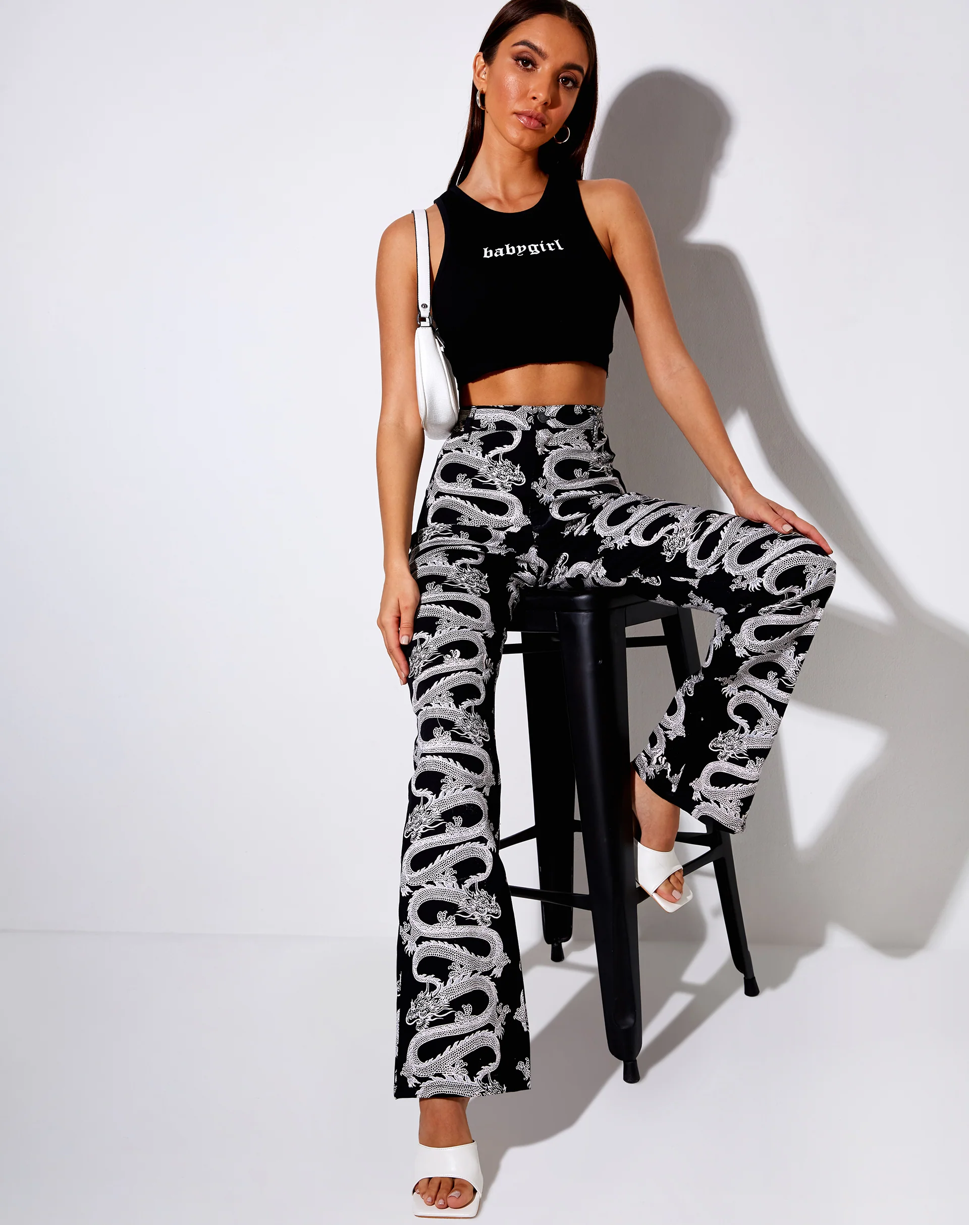 Zoven Flare Trouser in Dragon Rope Black Placement - Image 3