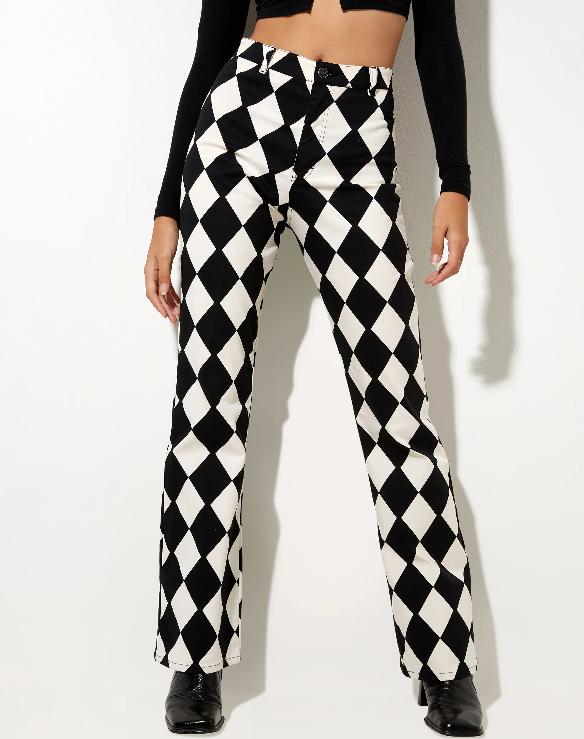 Zoven Flare Trouser in Harlequin Black and White - Image 3