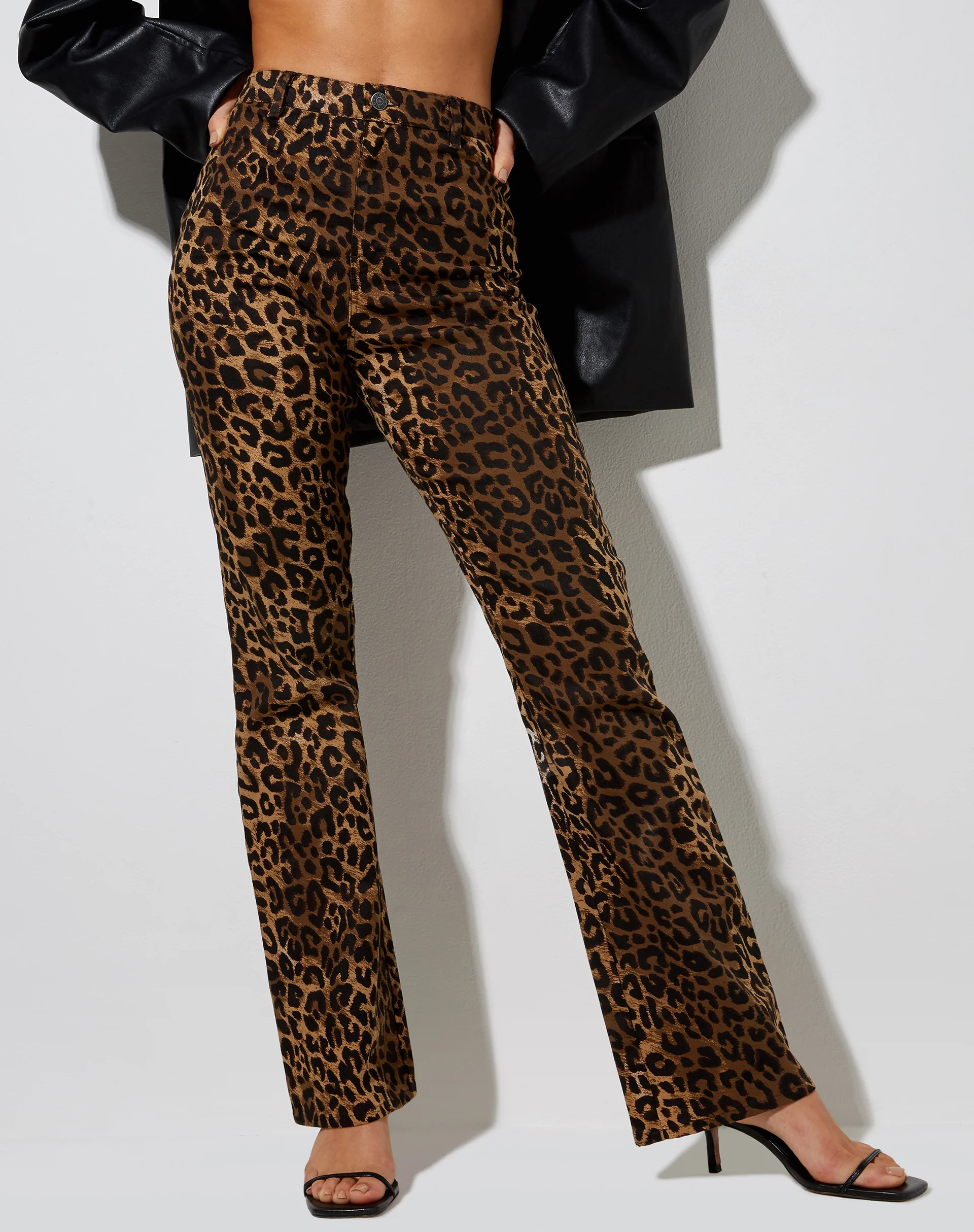 Zoven Flare Trouser in Night Leopard Brown - Image 3