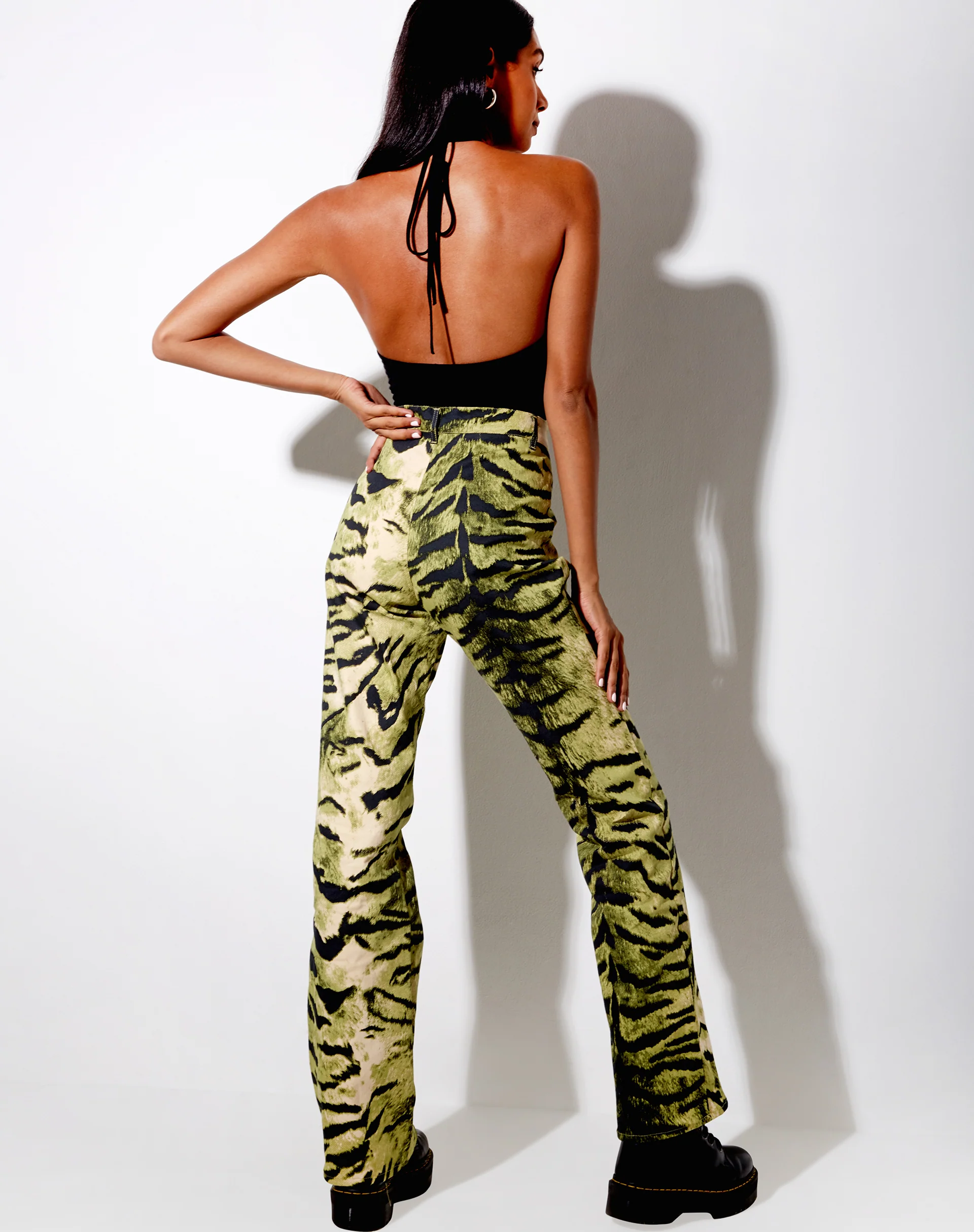 Zoven Flare Trouser in Tiger Full Khaki Placement - Image 4