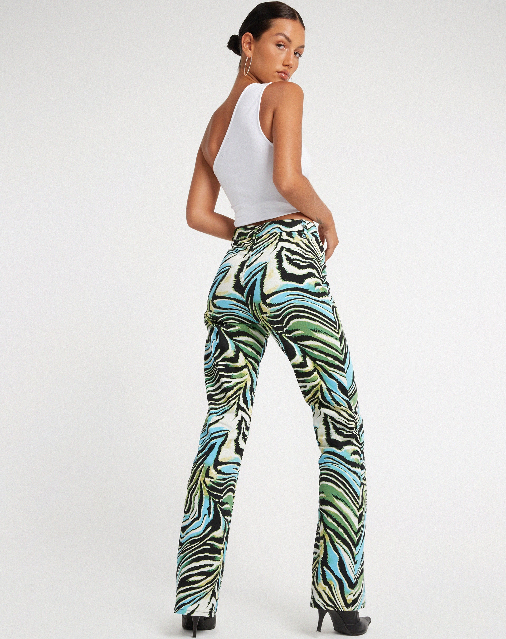 Zoven Flare Trouser in Warped Zebra Blue - Image 4
