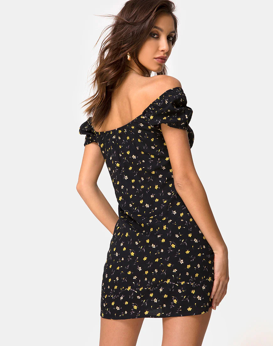 Zudema Mini Dress in Pretty Petal Black - Image 2