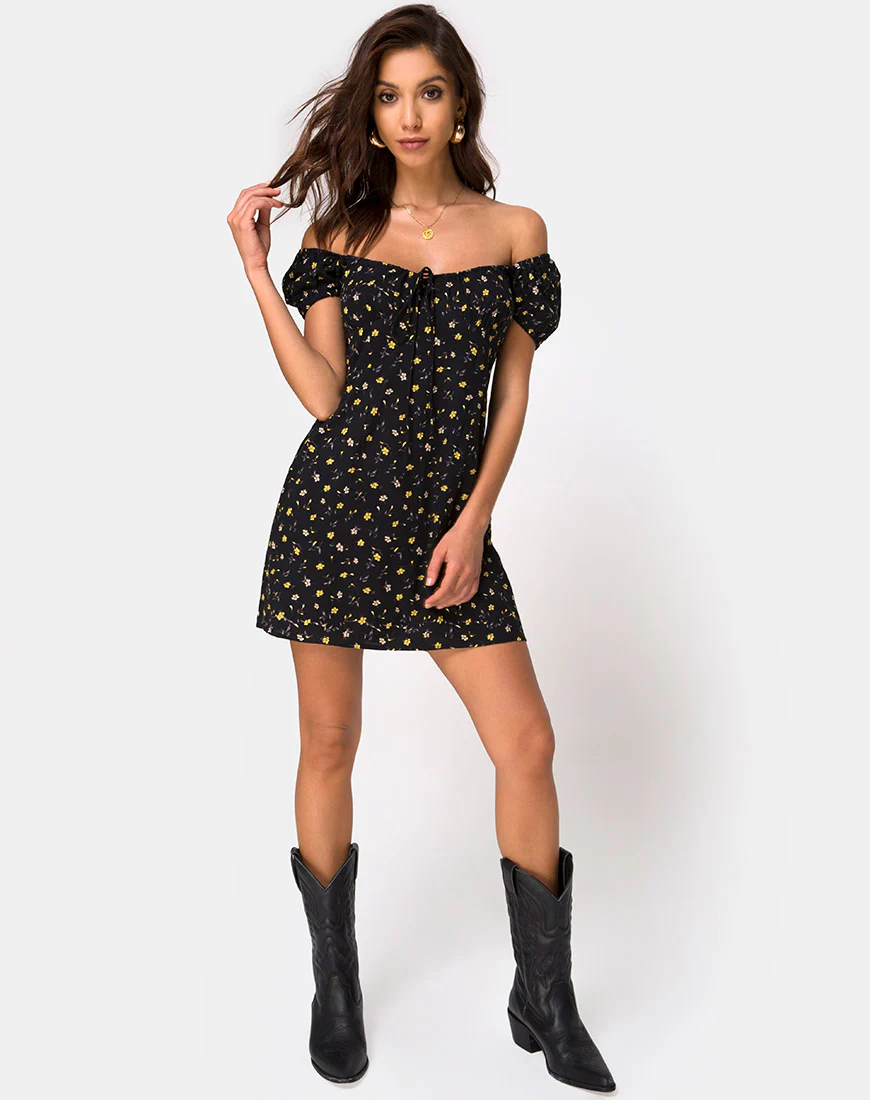 Zudema Mini Dress in Pretty Petal Black - Image 3
