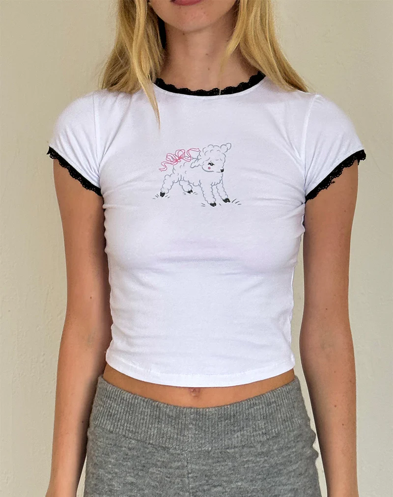 Zyzy Baby Tee in White with Sheep Print - Image 2